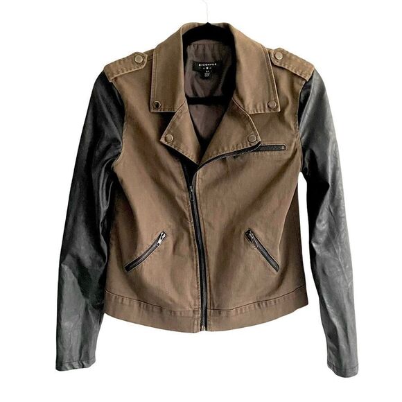 URBAN OUTFITTERS BYCORPUS Army Moto Jacket Moto Asymmetrical Biker Jacket S - Picture 6 of 11